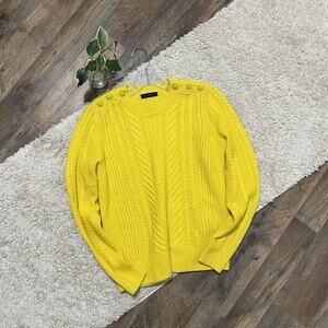 J.crew Small Vibrant Yellow 100% Wool Cable Knit Popover Grandmacore Sweater
